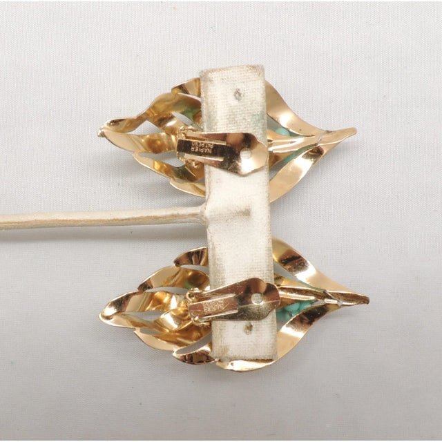 Metal Vintage 1950s Signed Napier Goldtone Faux-Turquoise Beaded Clip Earrings For Sale - Image 7 of 7