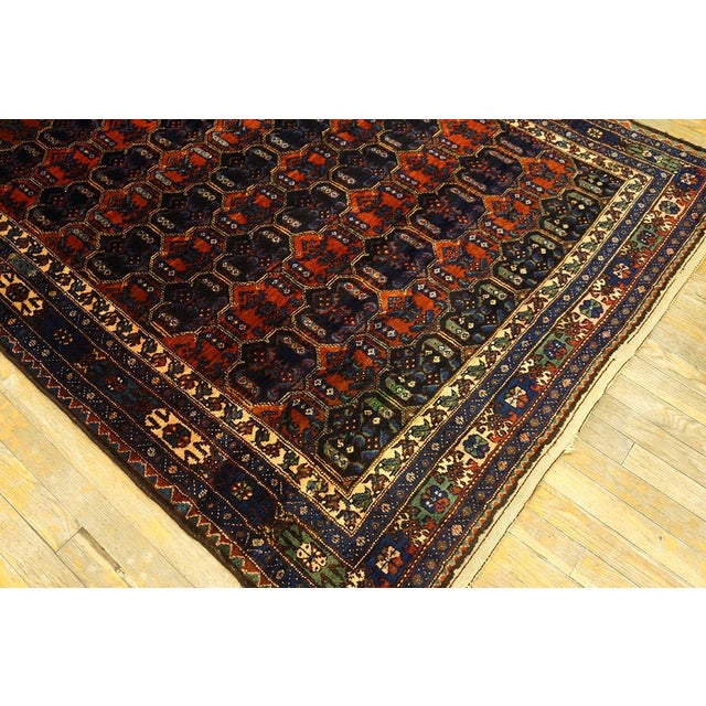Early 20th Century 1920s Blue Navy Geometric Antique Persian Malayer Rug 4'11" X 6'10" Handknotted Wool Carpet For Sale - Image 5 of 5