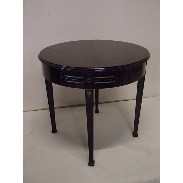 Large Black Round Salon or Side Table with Lacquered Legs and Silver Trim, 1920s For Sale - Image 9 of 9
