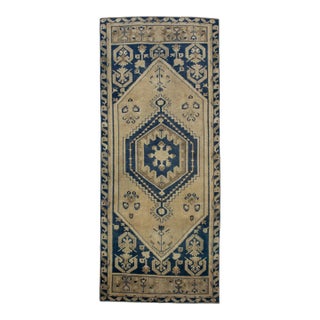 1960s Blue & Tan Vintage Turkish Rug 2'9" X 6'6" For Sale