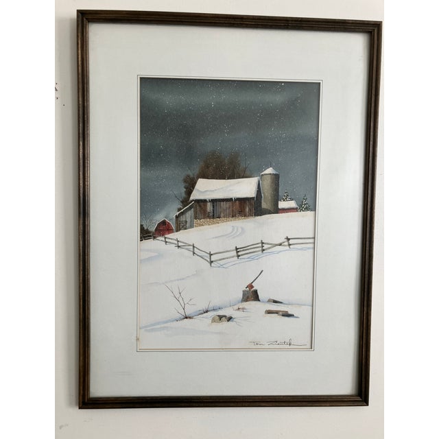 Original Large Watercolor Winter Farm Scene by Tom Zientek For Sale In Orlando - Image 6 of 8