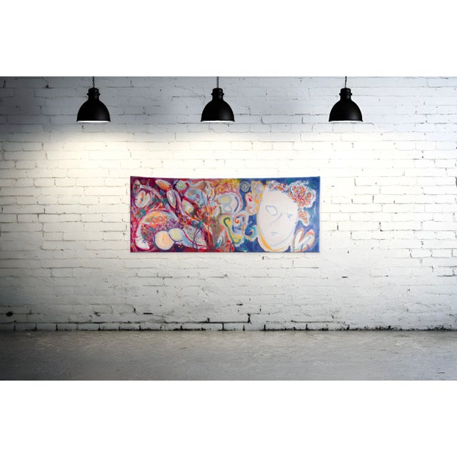 "Malibu", 2008. Abstract, Figurative Landscape. Oil Painting on Canvas by Joe Ginsberg. 91" W X 31" H. Raspberry/Cobalt, Accents of Orange and Blush. For Sale - Image 11 of 11