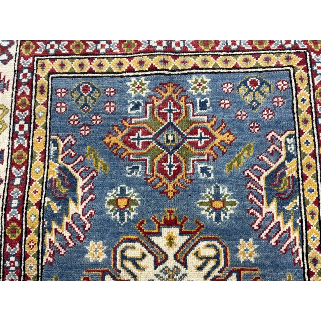Blue Kazak Wool Rug With Three Medallions and Ivory Border, 3'4" X 4'10" For Sale - Image 6 of 14