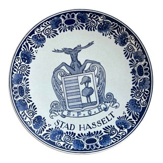 Mid 20th Century Dutch Delft Deer Coat of Arms Plate For Sale