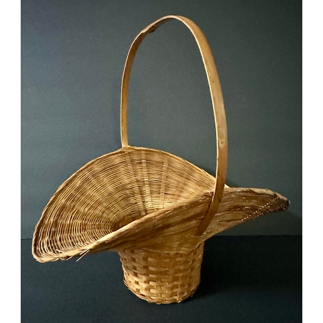 Vintage 1900s Natural Bamboo Woven Hand Basket For Sale - Image 4 of 10