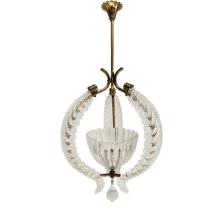 Mid-Century Murano Glass and Brass Pendant Light from Barovier & Toso, 1950s For Sale