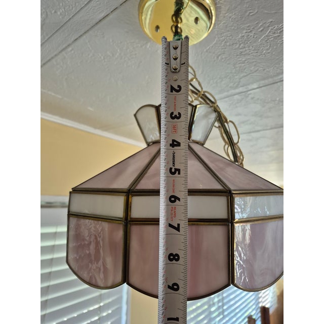 Late 20th Century Pink and White Slag Glass Hanging Pendant Light For Sale - Image 4 of 5