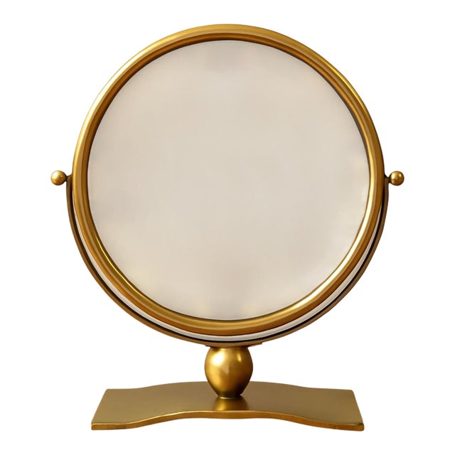 Vintage Brass Round Vanity Mirror For Sale