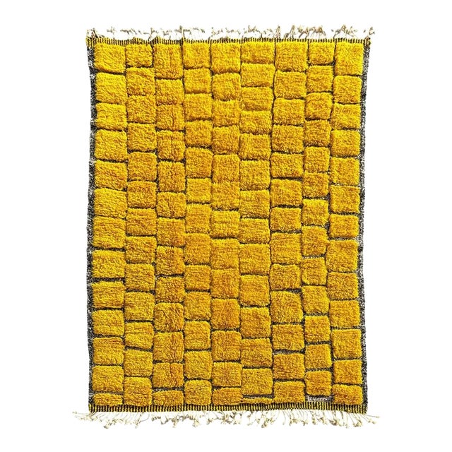 Yellow Mrirt Moroccan Wool Rug – Handmade Thick Wool Berber Rug For Sale