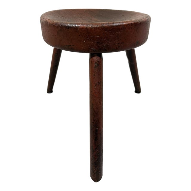 Antique Rustic Wooden Tripod Stool, 1890s For Sale