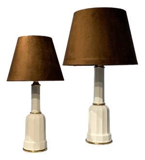 Vintage Danish Heiberg Table Lamps in Porcelain and Brass, 1930s, Set of 2