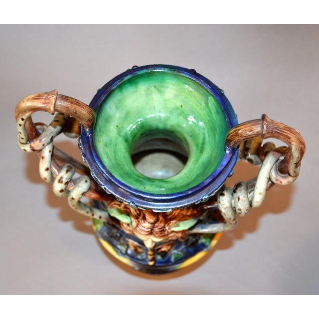 French 19th Century Antique Hand Painted Ceramic Vase Wine Decanter Wooden Riser For Sale - Image 10 of 13