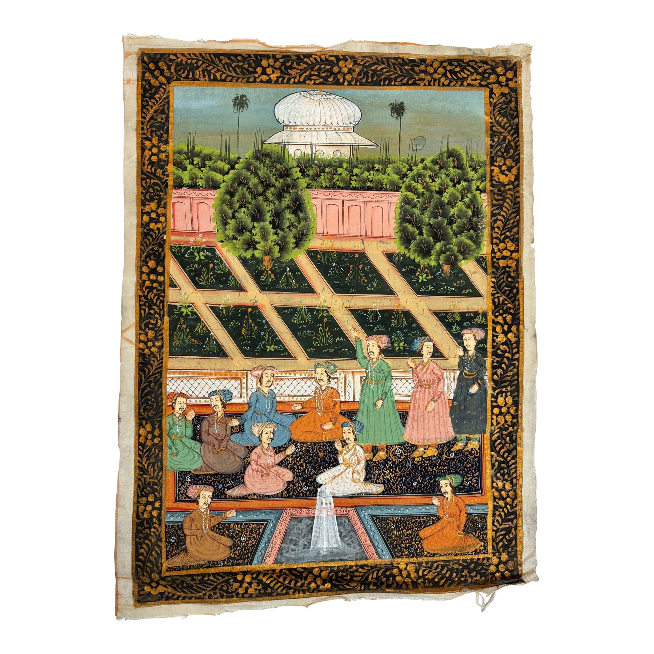 Mughal Court Scene on Silk After a 19th Century Indo-Persian