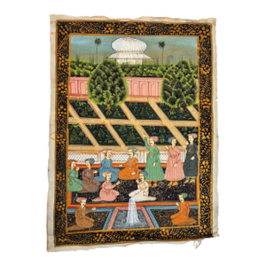 Mughal Court Scene on Silk After a 19th Century Indo-Persian Palace Painting