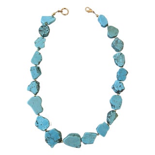 Turquoise Beaded Necklace With Gold Tone Spacers and Clasp Design Designed by Matthew Izzo For Sale