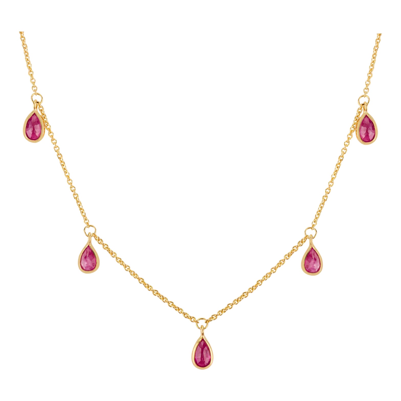 18k Yellow Gold Ruby Station Chain Necklace for Her | Chairish