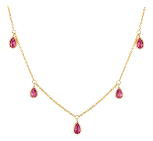 18k Yellow Gold Ruby Station Chain Necklace for Her