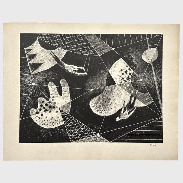 Richard Hood (1910-1995) - Vintage Abstract Circus Lithograph, Signed (c. 1951). Abstract circus trapeze performers....