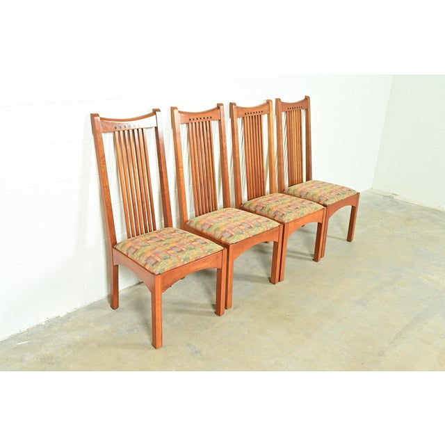 Stickley Arts & Crafts Cherry Wood High Back Spindle Dining Chairs, Set of Four For Sale - Image 13 of 13