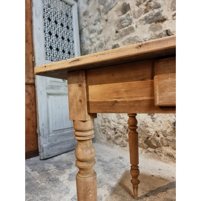 Wood Antique French Pine and Beech Country Dining Table or Desk with Drawer, 1920s-1930s For Sale - Image 7 of 18