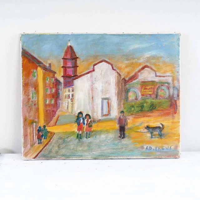 Textile Trevi, Piazza Cortevecchia Ferrara, 2000s, Oil on Canvas For Sale - Image 7 of 7