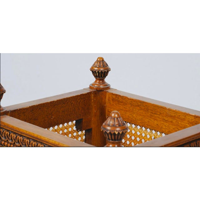 Victorian Antique French Carved Walnut and Cane Jardinière With Torch and Floral Motifs For Sale - Image 3 of 6