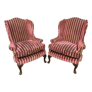 Upholstered Wing Lounge Chairs, 1920, Set of 2 For Sale