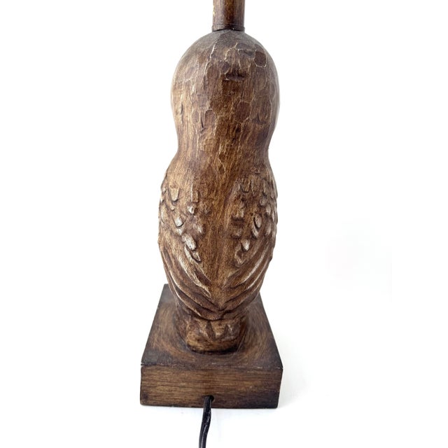 Late 20th Century Vintage Owl Large Resin Faux Wood Owl Bedside Tabletop Lamp For Sale - Image 5 of 12