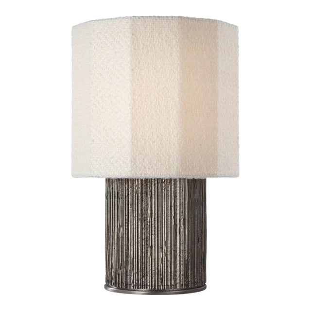 Anne-Marie Barton by Visual Comfort Signature Fumar 18" Table Lamp in Ridged Graphite with Bouclé Shade For Sale