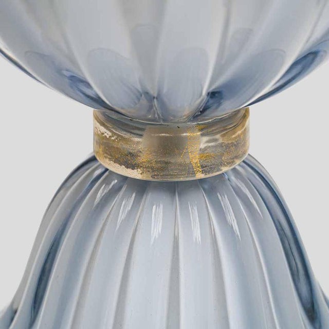 Light Pale Blue-Grey Blown Murano Glass Table Lamps, 1980s, Set of 2 For Sale - Image 6 of 12