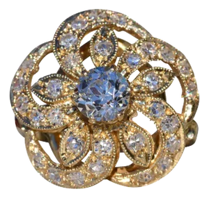 Ladies 14K Diamond Princess Style Floral Cocktail Ring