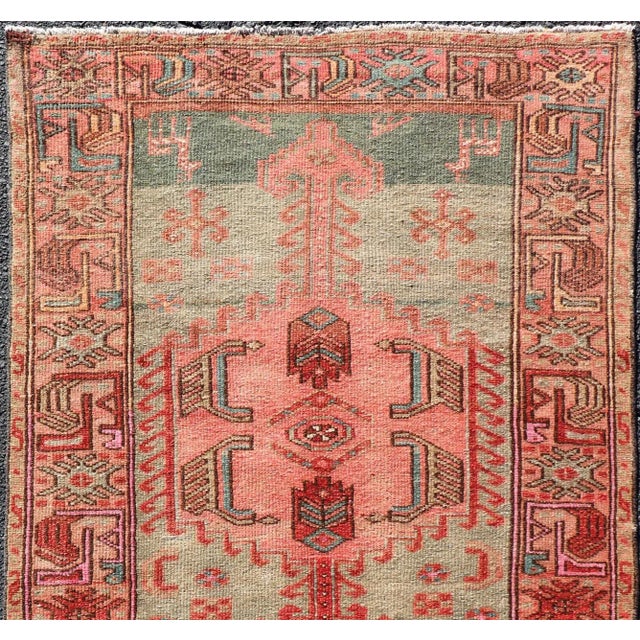Green Antique Persian Hamadan Rug With Colorful Geometric Medallion's With Light Green For Sale - Image 8 of 11