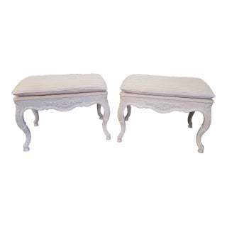 1990s Pair of French Style Ottoman Stools With Bleach Wood Frame For Sale