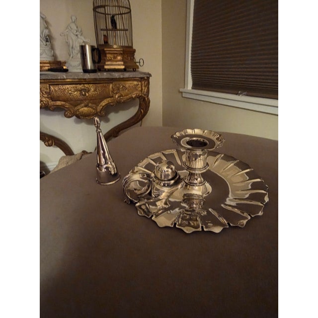 Metal Antique Silverplate Chamberstick For Sale - Image 7 of 12