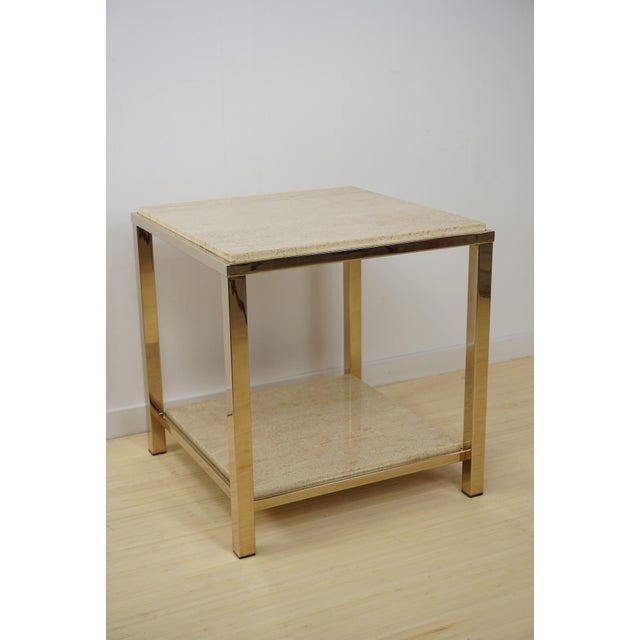 Side Tables in Travertine and 24 Carat Gold from Belgo Chrom / Dewulf Selection, 1970s, Set of 2 For Sale - Image 6 of 15