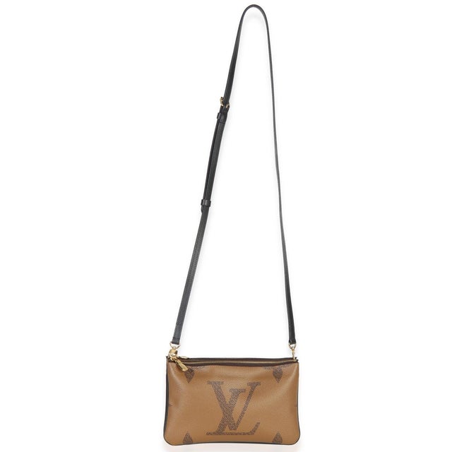 Brown Reverse Monogram Giant Canvas Double Zip Pochette For Sale - Image 8 of 9