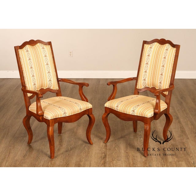 High Quality American Made Pair Of Armchairs By Century Furniture Featuring Solid Wood Frames With Shaped Crest Rails,...