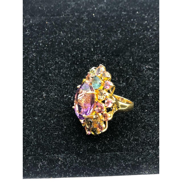 Bochic "Orient" Multi Tourmaline & Amethyst Ring Set In 18K Gold & Silver Natural Amethyst - 17.50 Carat Natural Round...