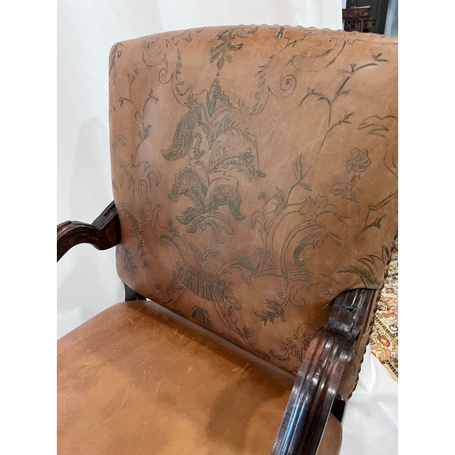 20th Century Louis XIII Style Tooled Leather Os De Mouton Armchair For Sale - Image 4 of 14