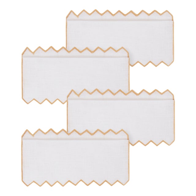 Gajos Yellow Linen Cocktail Napkins by Los Encajeros, Set of 4 For Sale