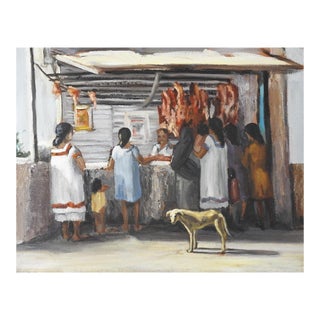 Mid 20th Century Outdoor Mexican Market Painting For Sale