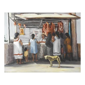 Mid 20th Century Outdoor Mexican Market Painting