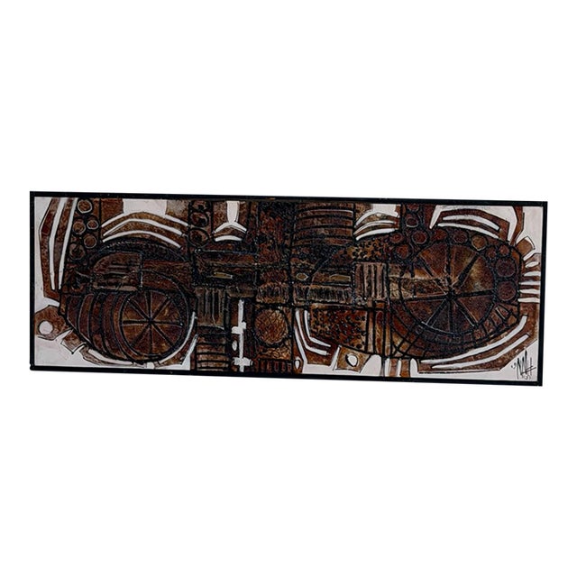 Vintage Danish Modern Abstract Wall Art Panel Signed Brutalist Style Artwork For Sale