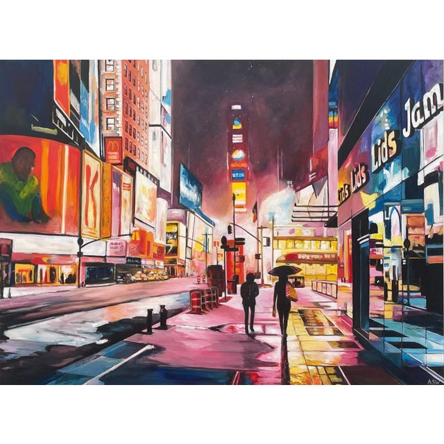 Red Painting of Times Square Manhattan New York City - Unique Original Art by Contemporary British Artist, 2021 For Sale - Image 8 of 13