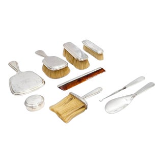 Antique Dominick & Haff Monogrammed Sterling Silver 9-Piece Vanity Set For Sale