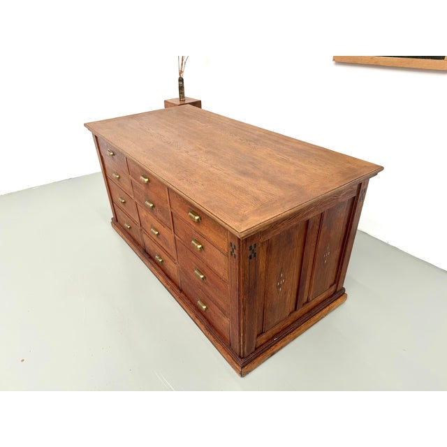 Double-Sided Oak Shop Counter, 1890s For Sale - Image 12 of 18