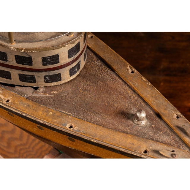 Coffee Antique Clockwork Pond Boat For Sale - Image 8 of 12