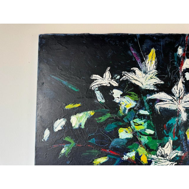 Impressionist 1984 Alessandra Gieffers " Lilies " Impressionist Acrylic Encaustic on Canvas Painting For Sale - Image 3 of 11