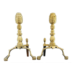 Mid 20th Century Harvin Company Federal Style Brass Andirons With Claw Feet