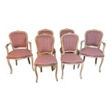 Antique Hand Carved Italian Louis XVI Upholstered Dining Chairs (6) For Sale
